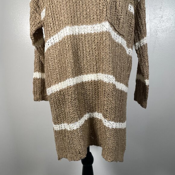 Double Zero Brown White Stripes Round Crew Neck Long Sleeve Knit Sweater M - Picture 6 of 14